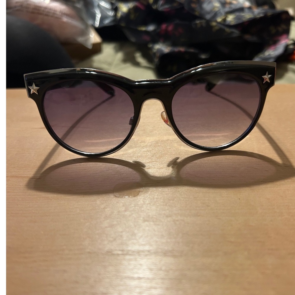 Betsey Johnson Black Silver Star Cat Eye Sunglasses Purple Gradient Chic Preppy